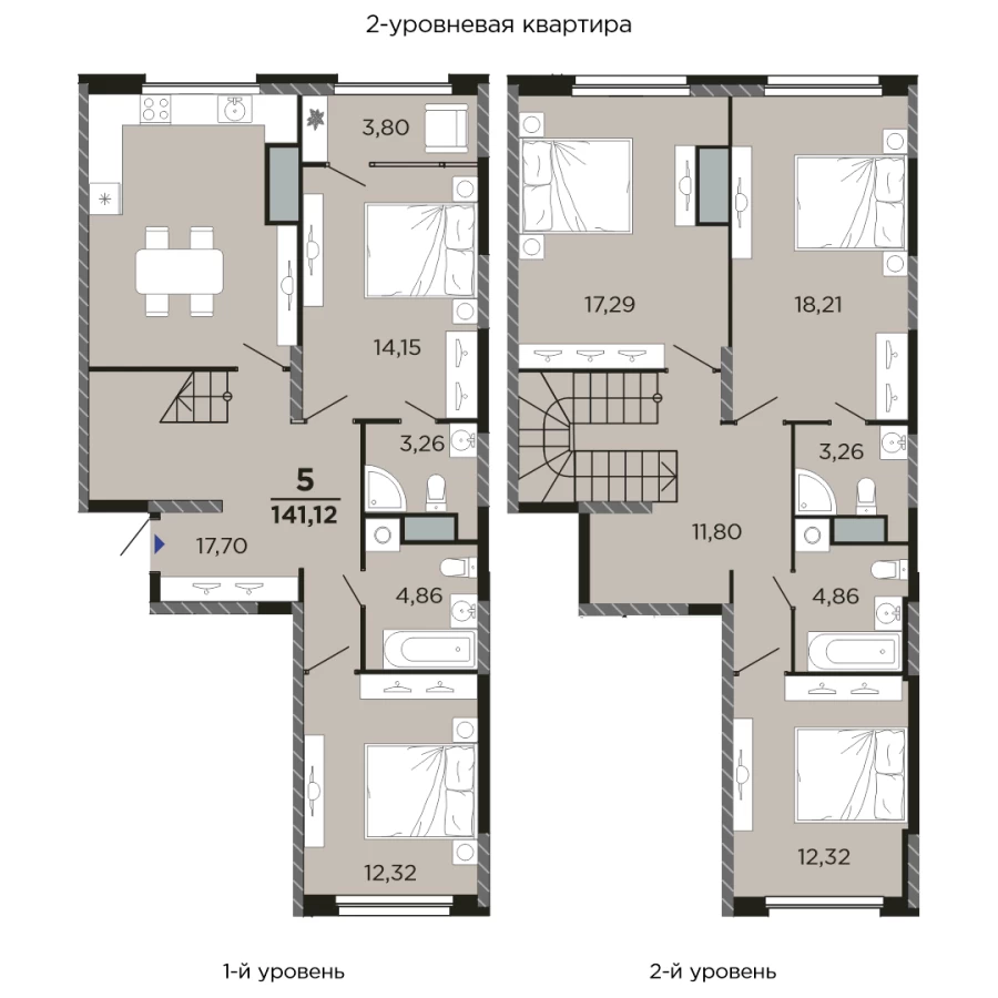 Большая 5-ти комнатная квартира площадью 141,12 м2 с уникальной планировкой
